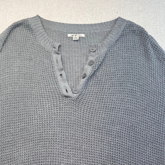 American Eagle Womens Gray Waffle Knit Henley Button Up Sweater Top XL/TG Casual - Picture 2 of 10